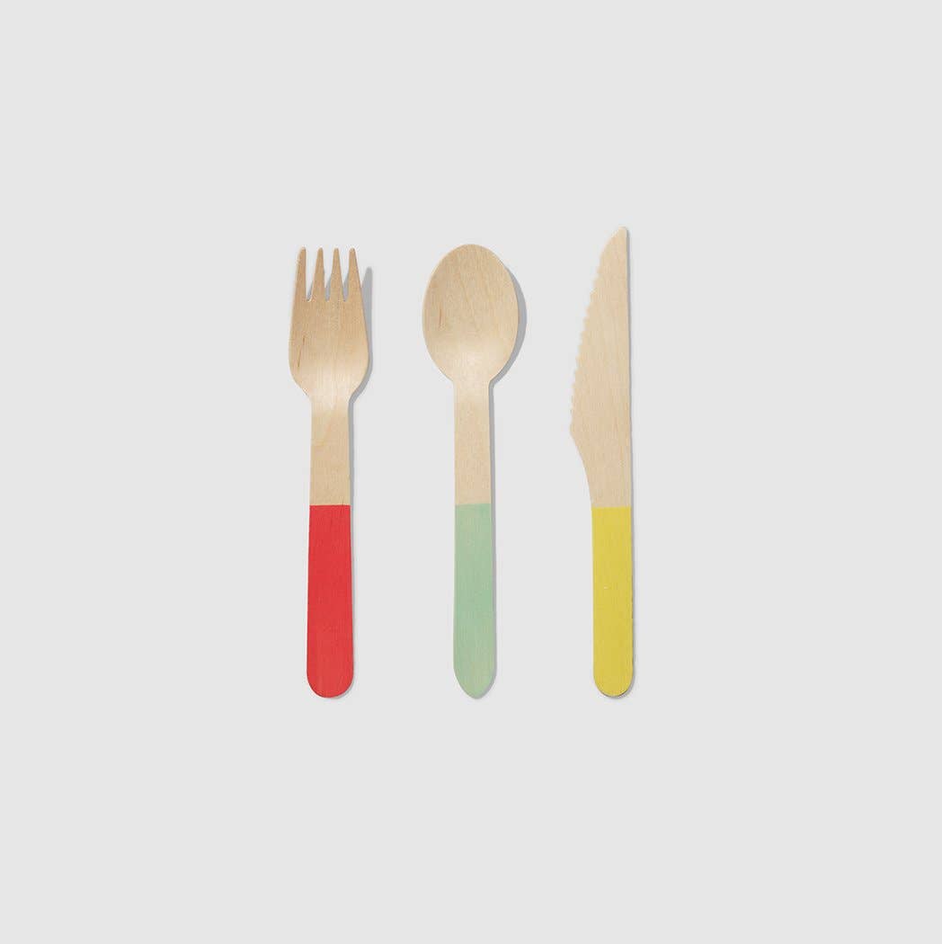 Wooden Cutlery Set: Tri-Color