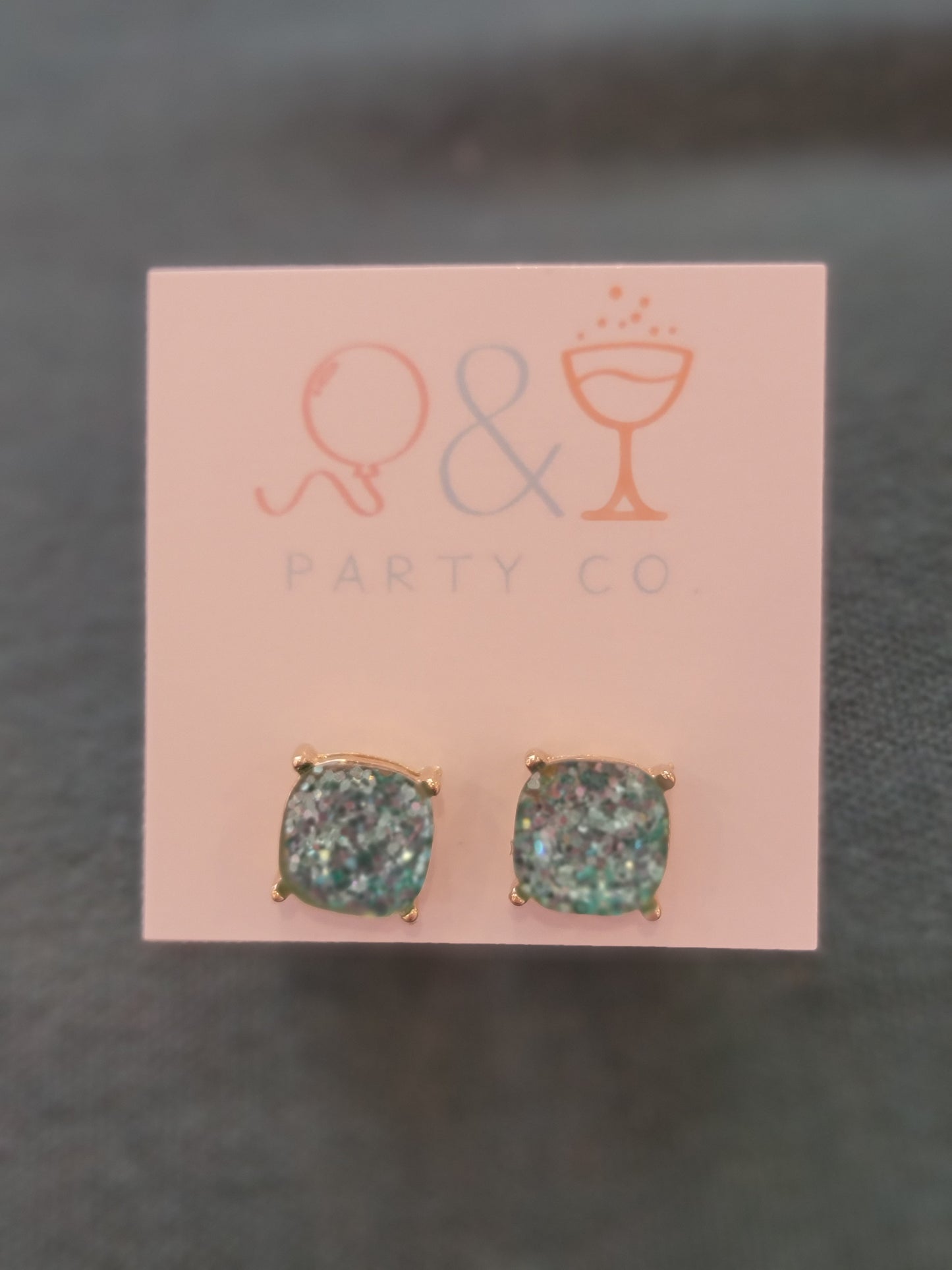 Square Oversized Jewel Studs: Emerald Glitter