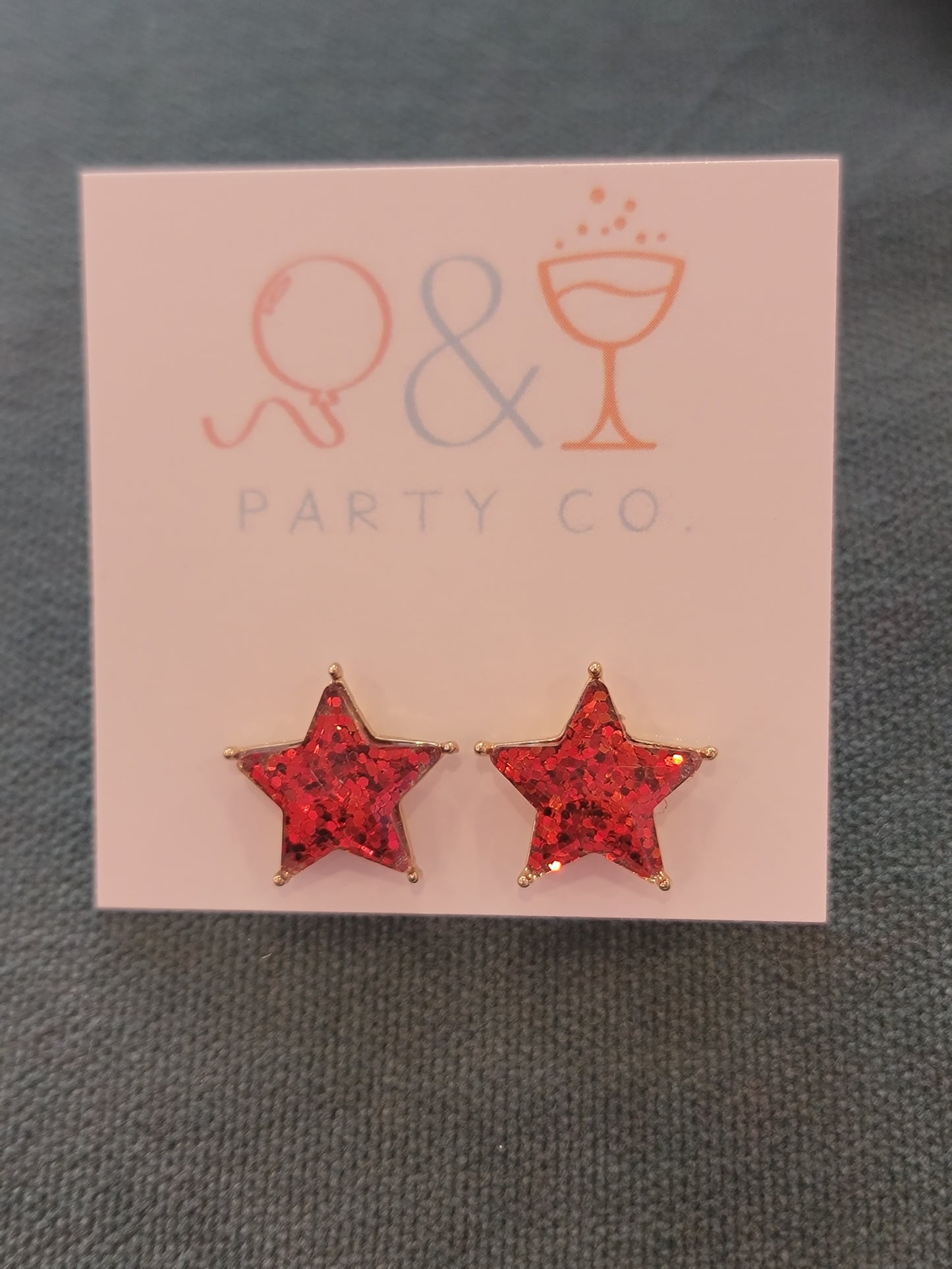 Glitter Star Earrings: Red