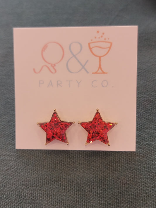 Glitter Star Earrings: Red