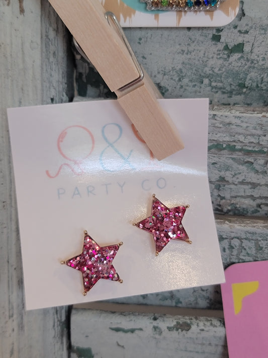 Glitter Star Earrings: Fuchsia