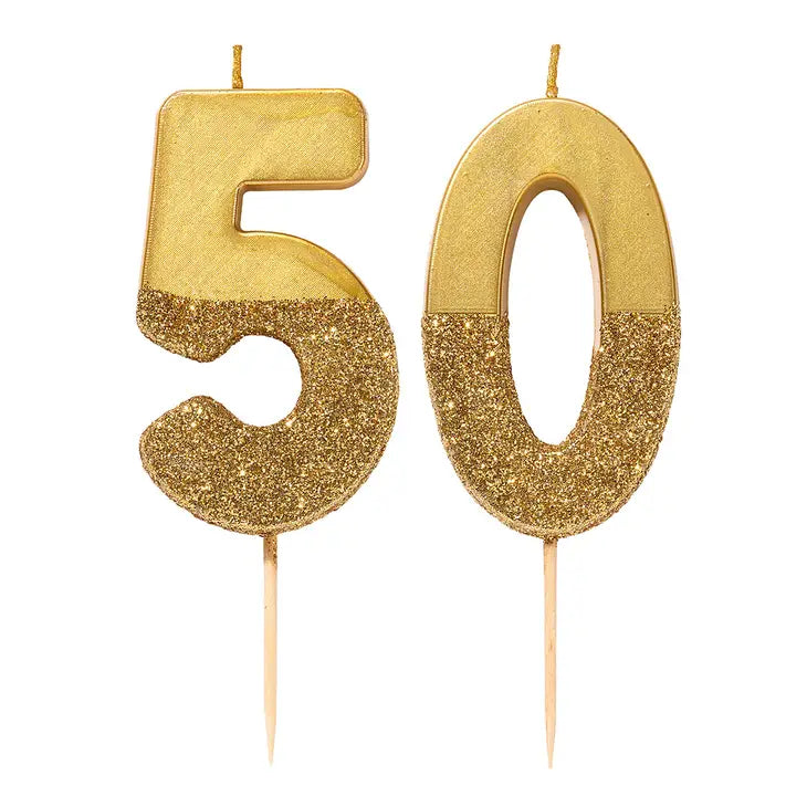 Gold Glitter Number Candles: 5