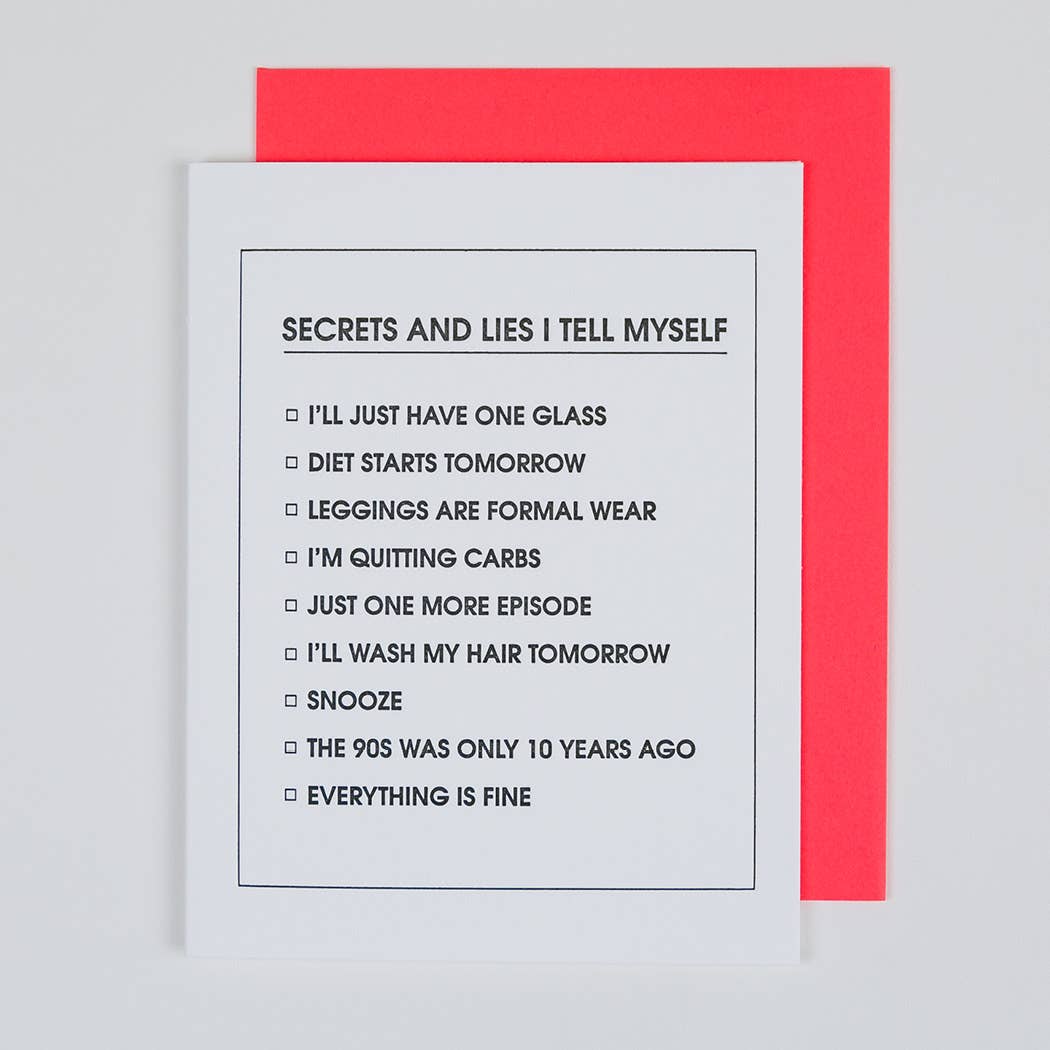 Secrets and Lies Checklist Letterpress Card