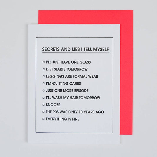 Letterpress Greeting Card: Secrets and Lies Checklist