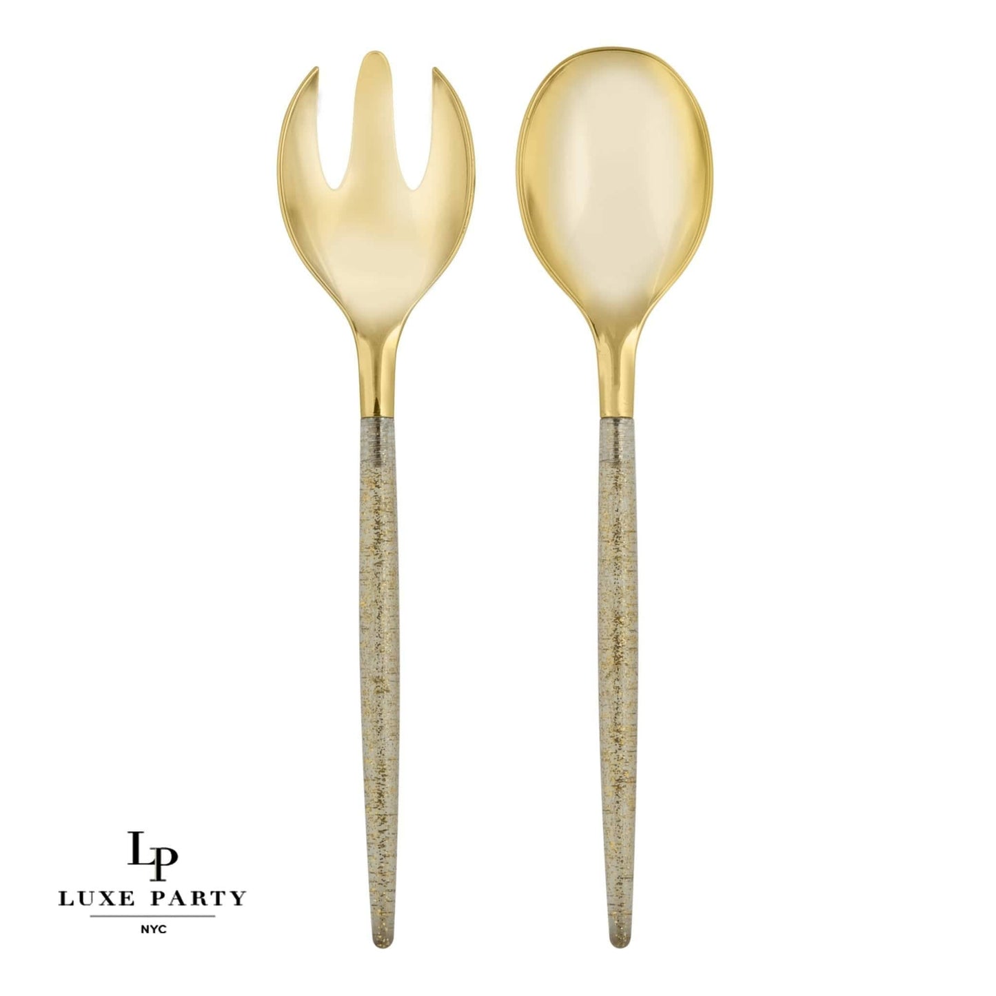 Luxe Party Serving Fork + Spoon Set: Gold Glitter