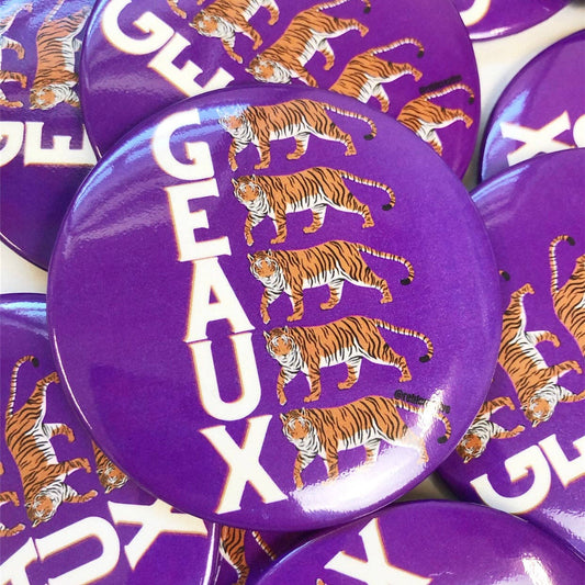 Game Day Button/Pin: Purple Geaux/Tiger