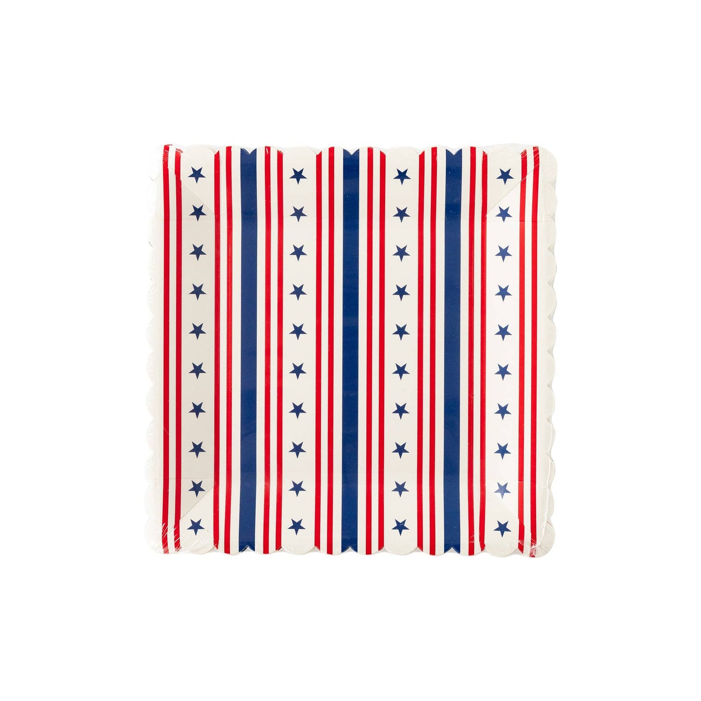 Square Scallop Paper Plate: Red, White, & Blue Stripe