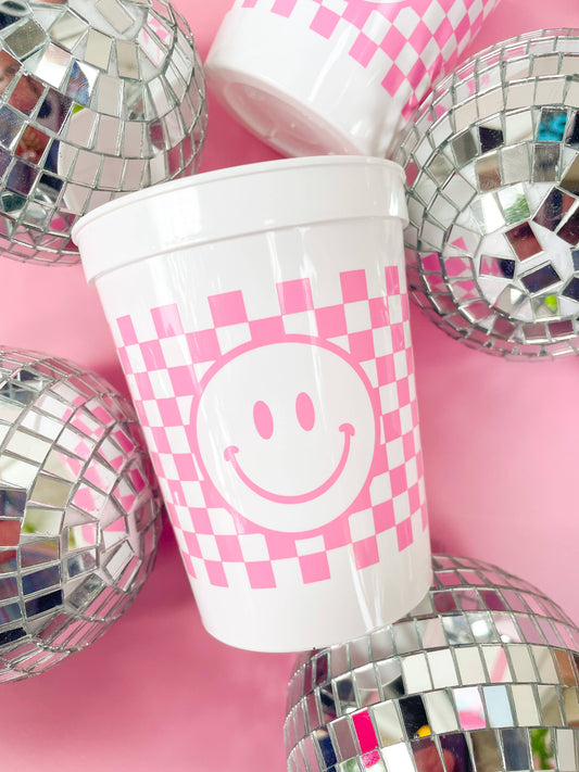 Checkered Smiley Face Stadium  Cups