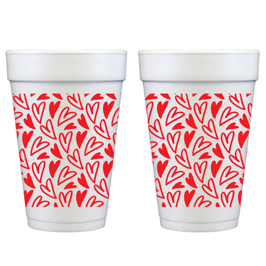 Two Funny Girls Styrofoam Cup 10 Pack Sleeve: Valentine's Hearts