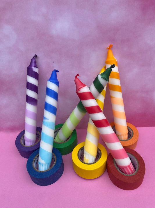 Dip Dye Dinner Candles Set of 6: Rainbow Stripes