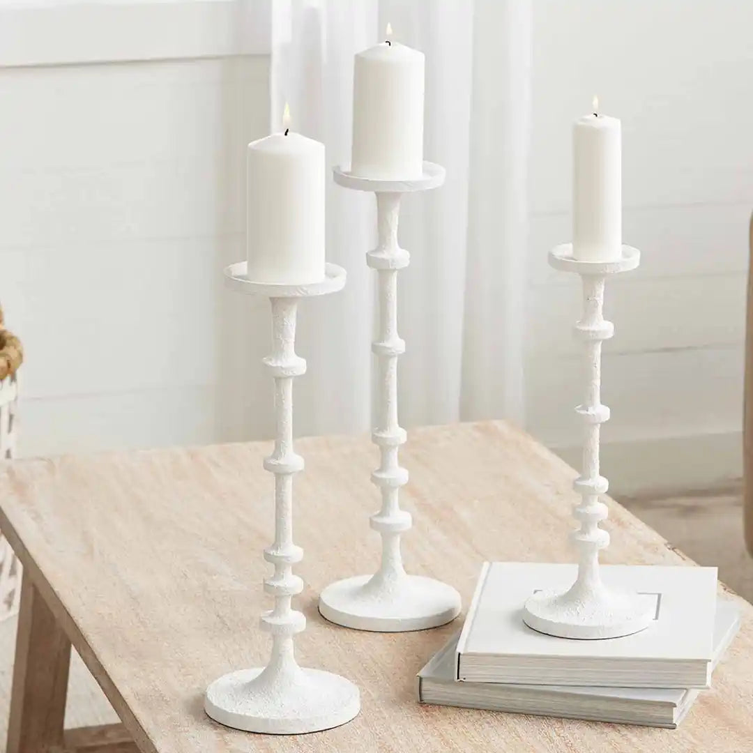 White Metal Candle Holder: Medium