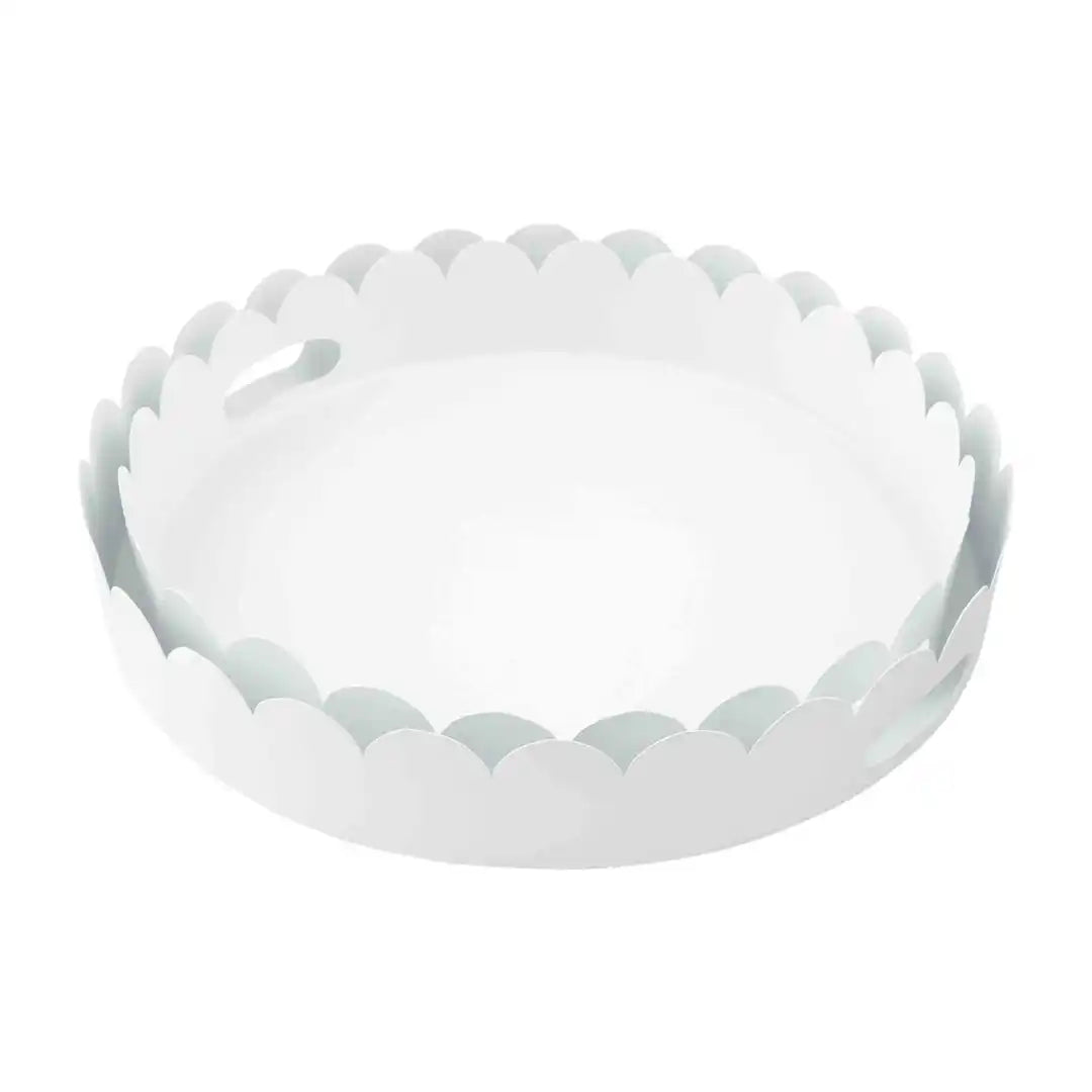 Nested Scalloped Metal Trays: White