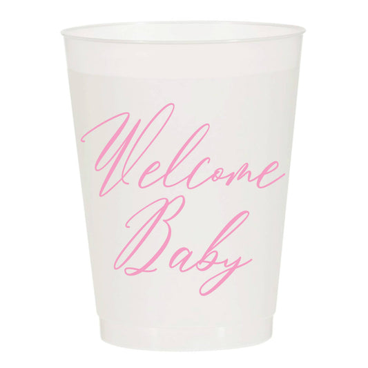 Set os 10 Reusable Cups: Welcome Baby - Baby Girl Pink