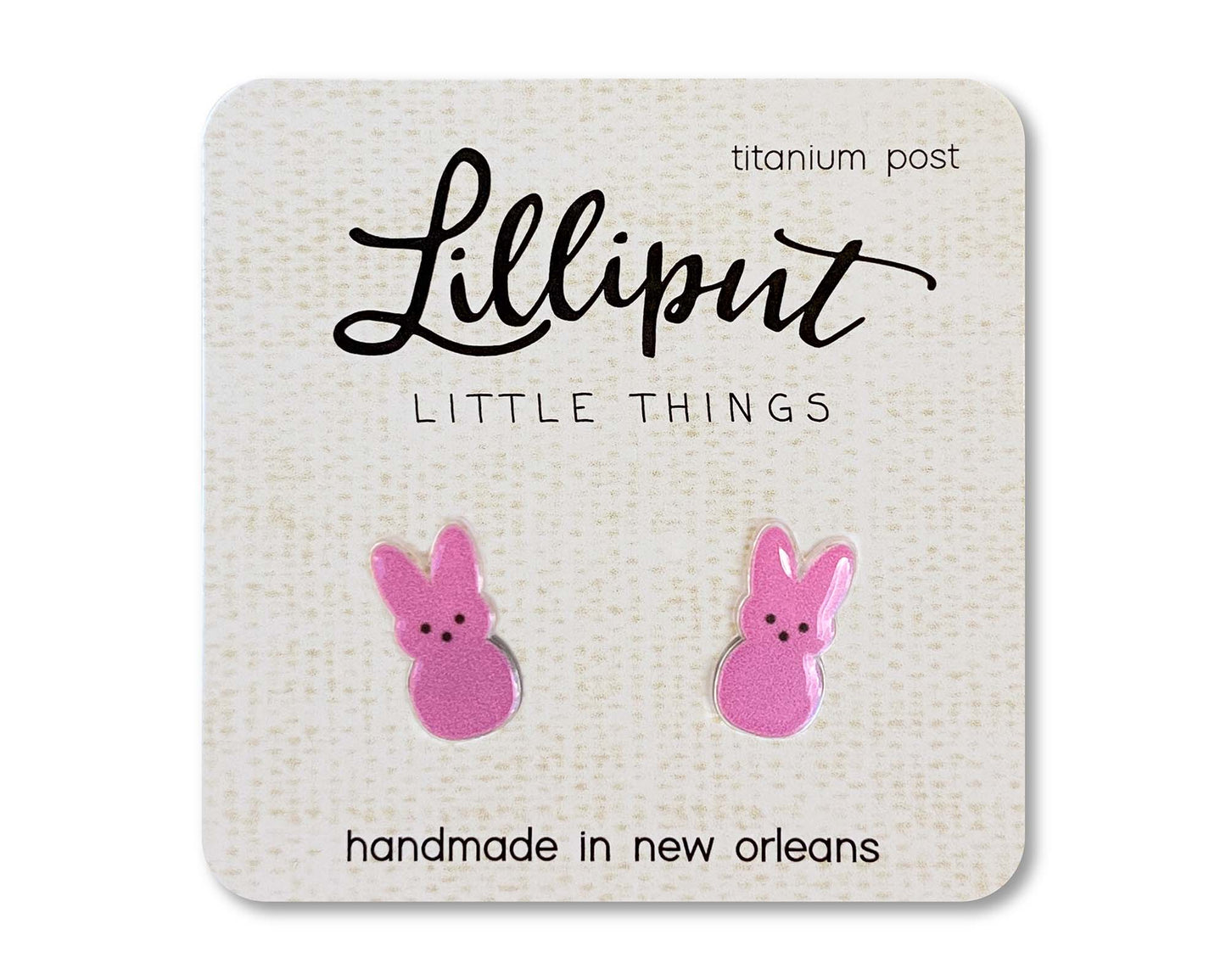 Lilliput Little Things Earrings: Marshmallow Easter Bunny - Pink