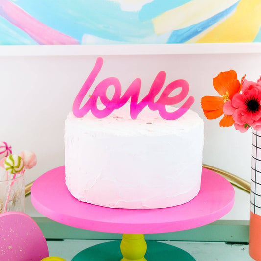 Acrylic Cake Topper: Neon Pink "Love"