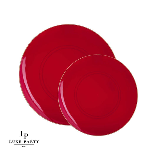 Plastic Dinner Plates: Red • Gold