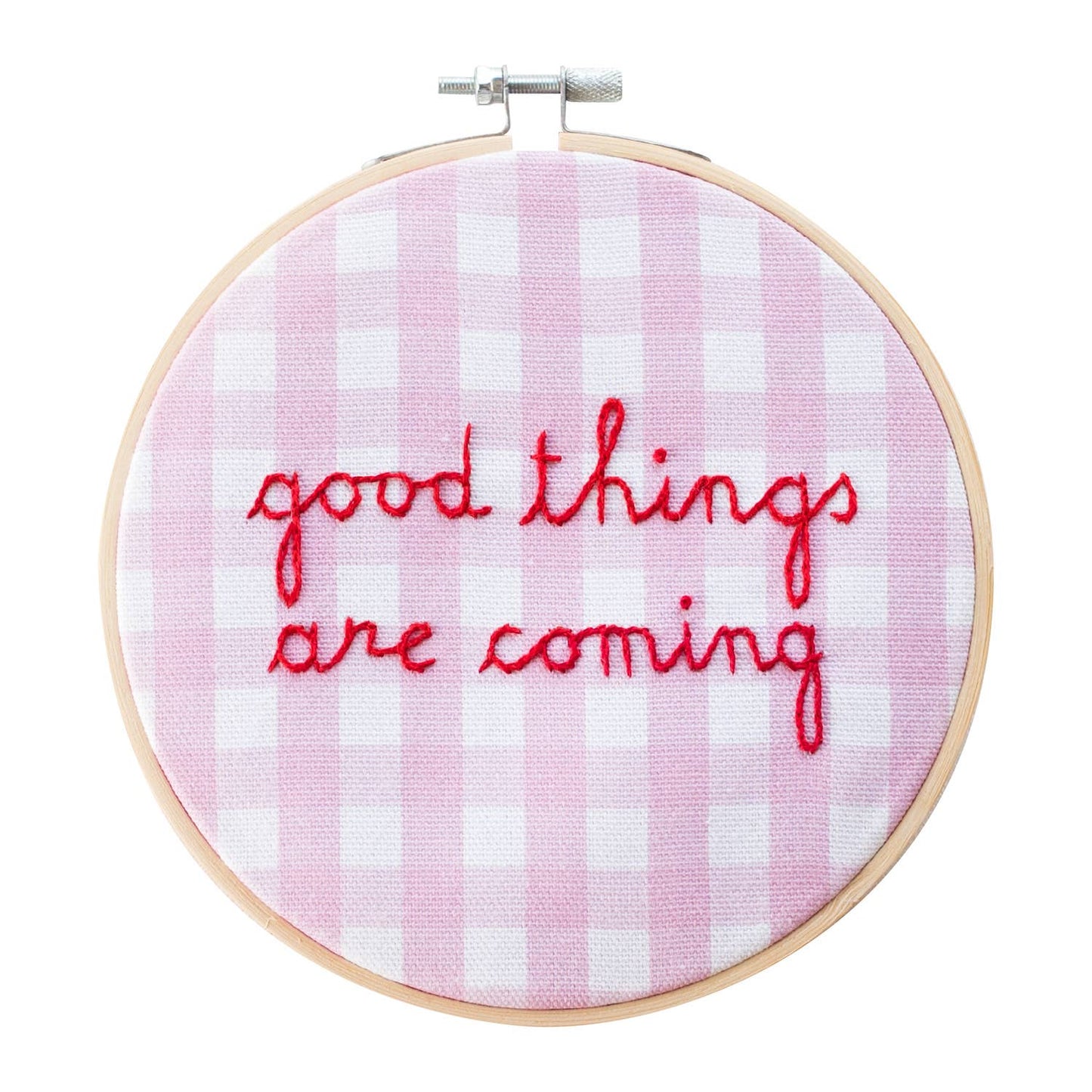 Cotton Clara Hoop Embroidery Kit: Gingham Good Things Are Coming