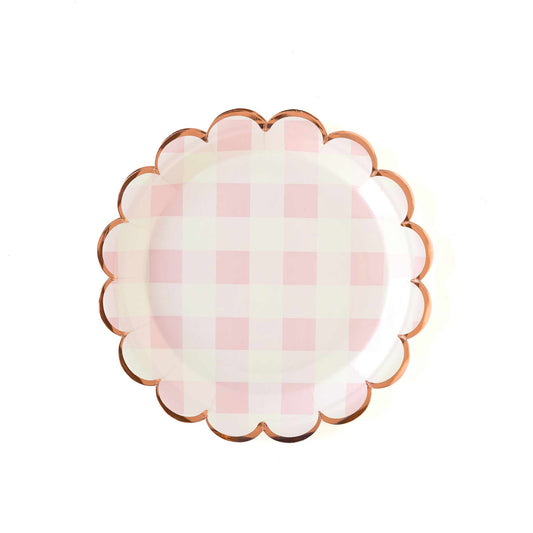 Scalloped 9" Plates: Pink Buffalo Plaid