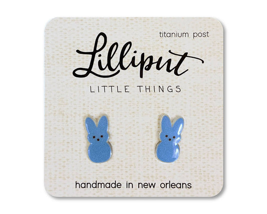 Hypoallergenic Earrings: Blue Marshmallow Easter Bunnies