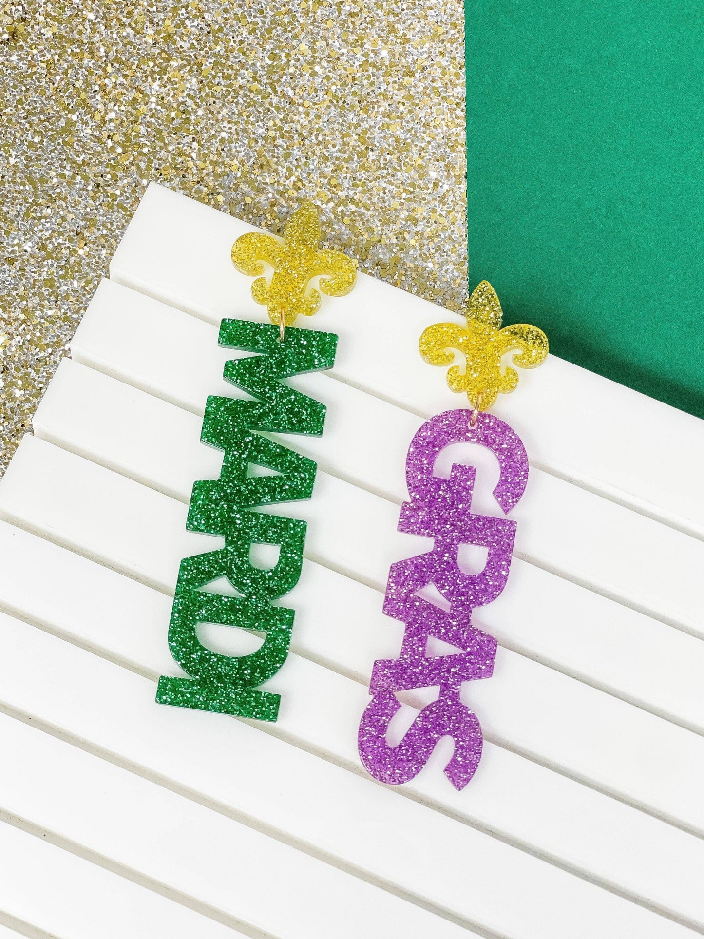 Prep Obsessed Shimmer Dangle Earrings: Mardi Gras