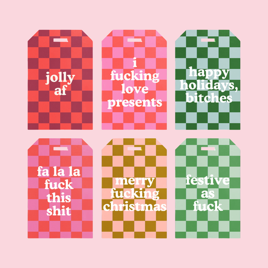 Holiday Gift Tags: Fucking Holidays (Checkered)