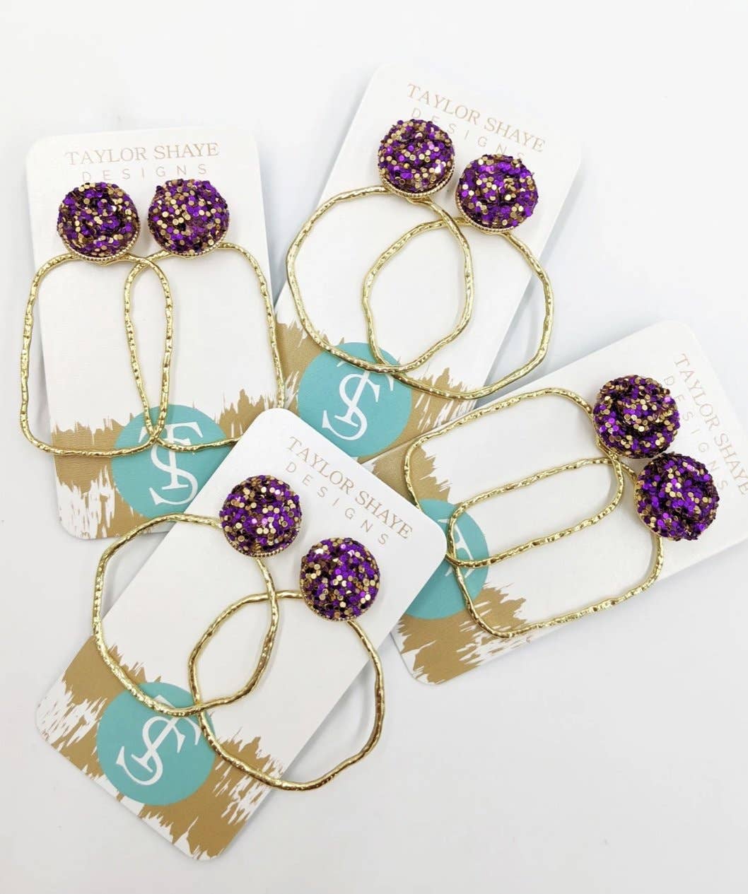 Taylor Shaye Designs Glitter Top Hoops: Purple
