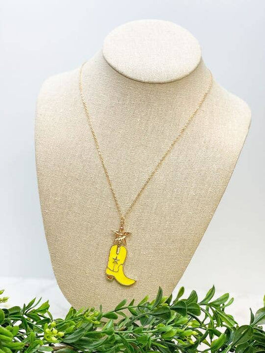 Cowboy Boot Pendant Necklace: Yellow