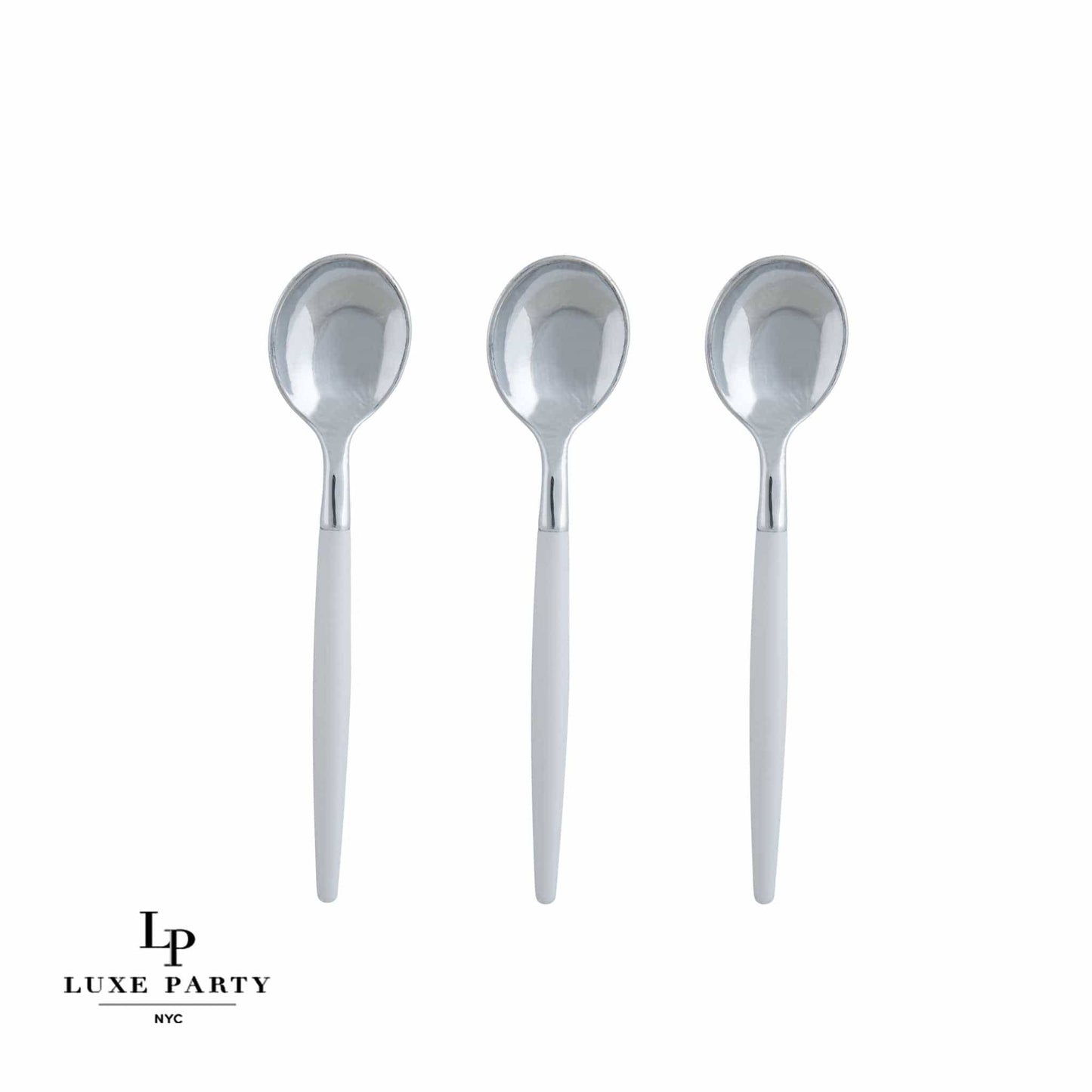 Luxe Party Mini Spoons: White / Silver