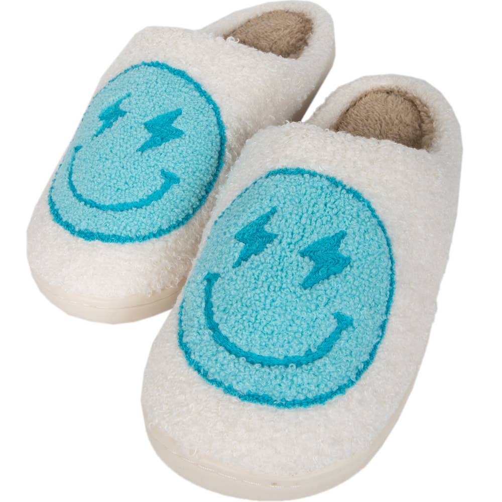 Sherpa Slippers: Turquoise and White Lightning Happy