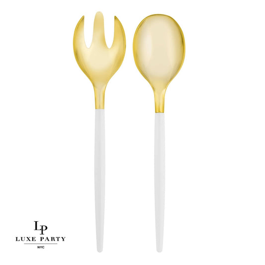 Luxe Party Serving Fork + Spoon Set: White / Gold