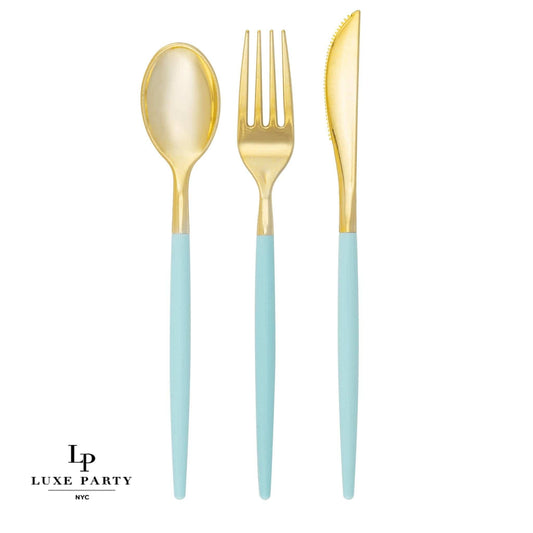 Luxe Party Plastic Cutlery Set: Mint • Gold