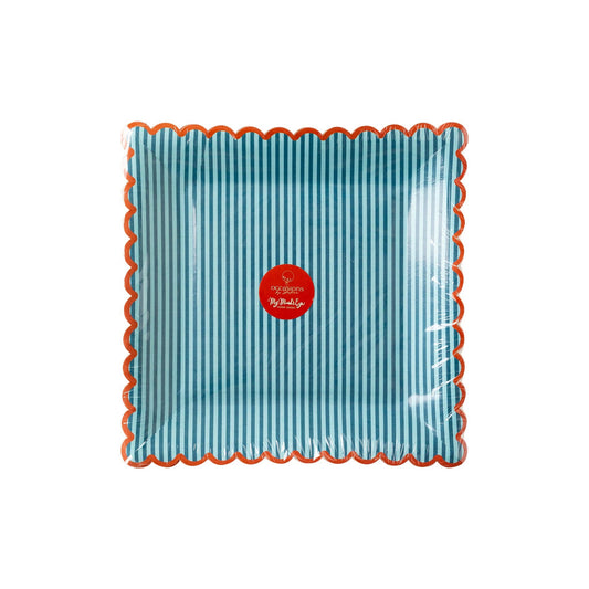 Scallop Square Plates: Red and Blue Stripe