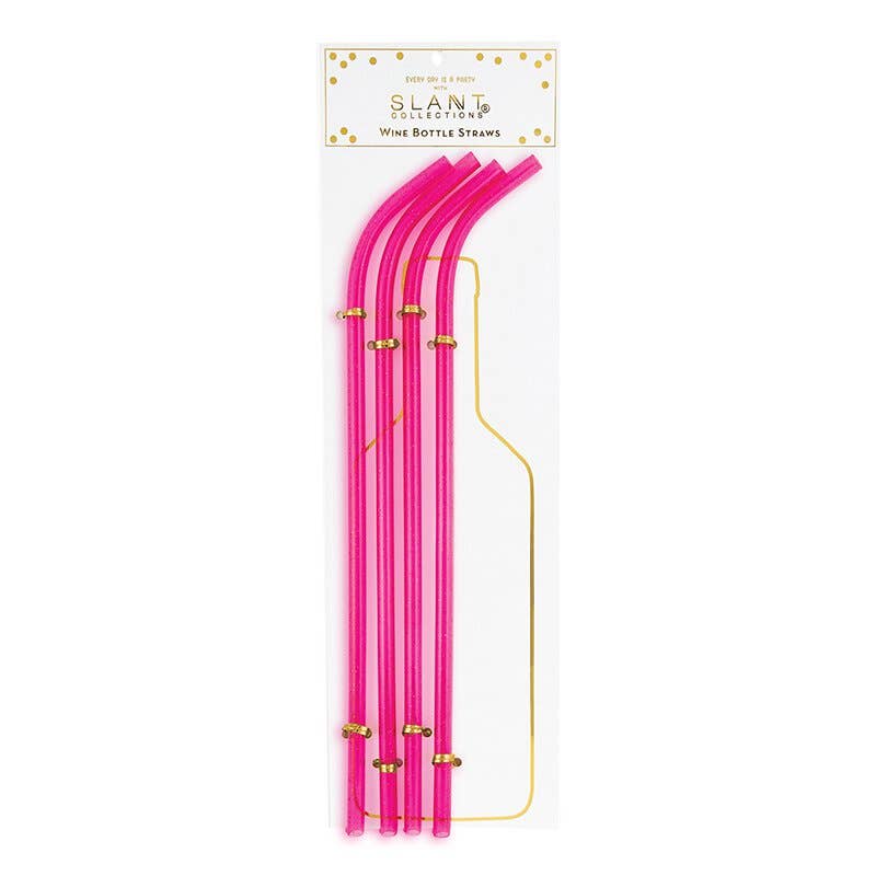 Slant Collections Wine Bottle Straws: Bright Pink