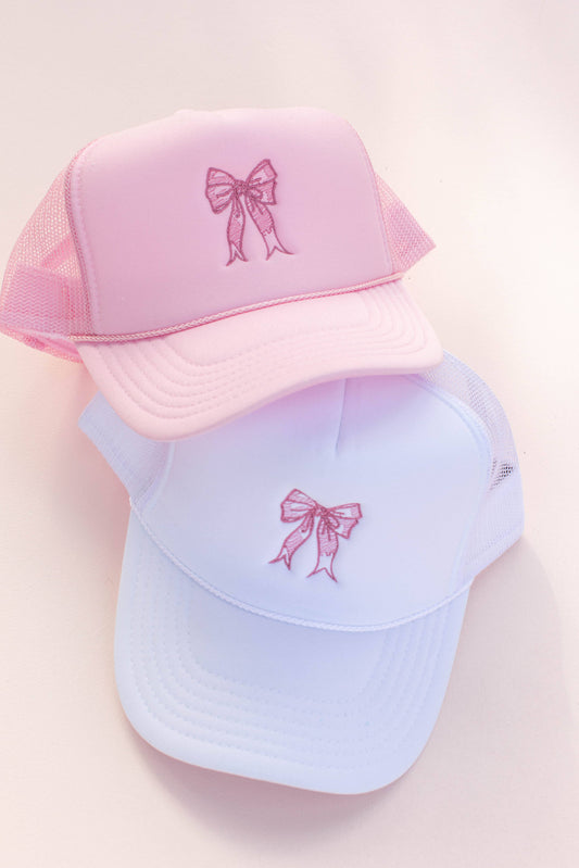 Coquette Bow Embroidery Trucker Hat Cap: Pink