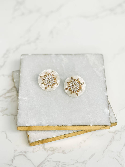 Glitzy Marble North Star Post Earrings: Gold
