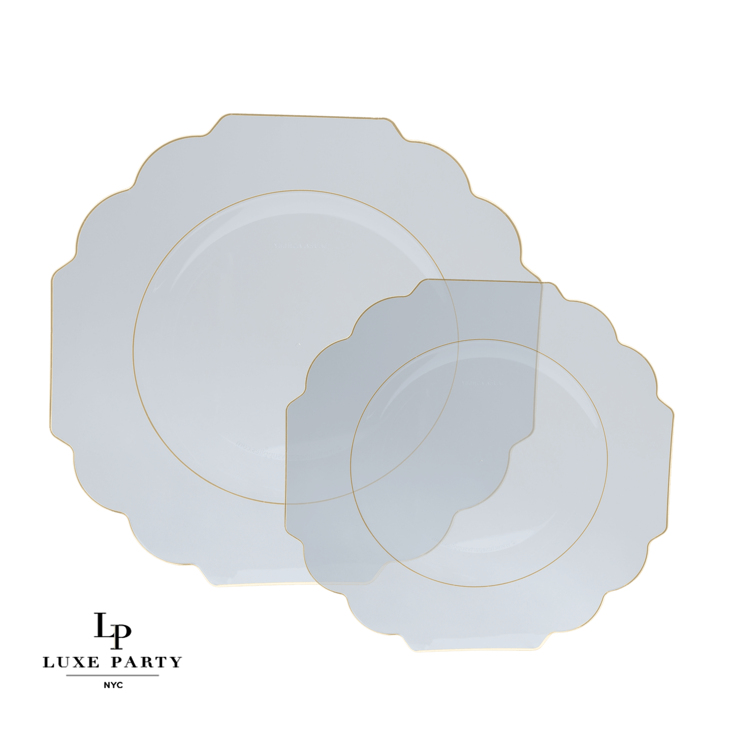 Scalloped Side Plates: Clear • Gold