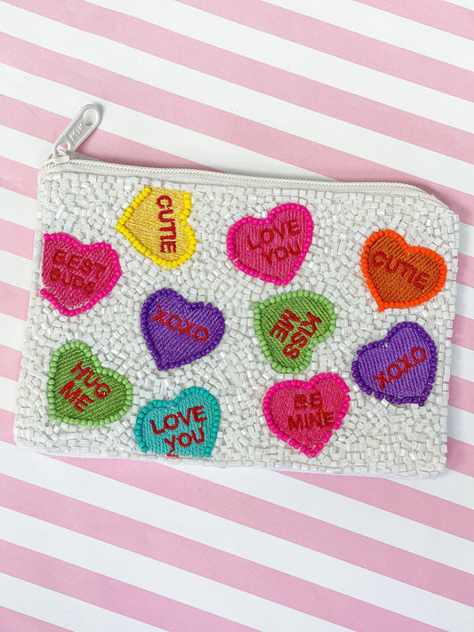 Prep Obsessed Beaded Zip Pouch: Conversation Hearts