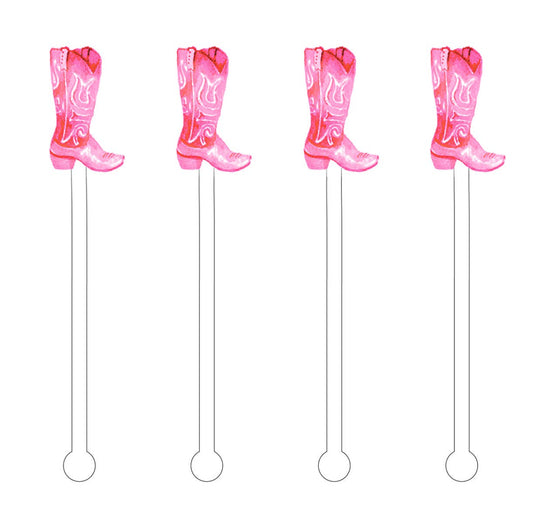 Acrylic Stir Sticks: Pink Cowboy Boots