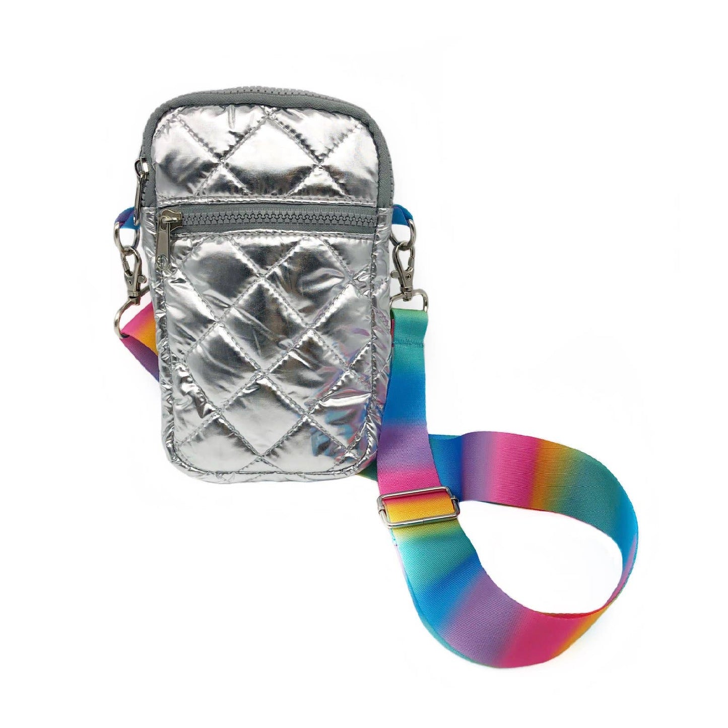 Silver Pastel Puffer Messenger Crossbody Bag
