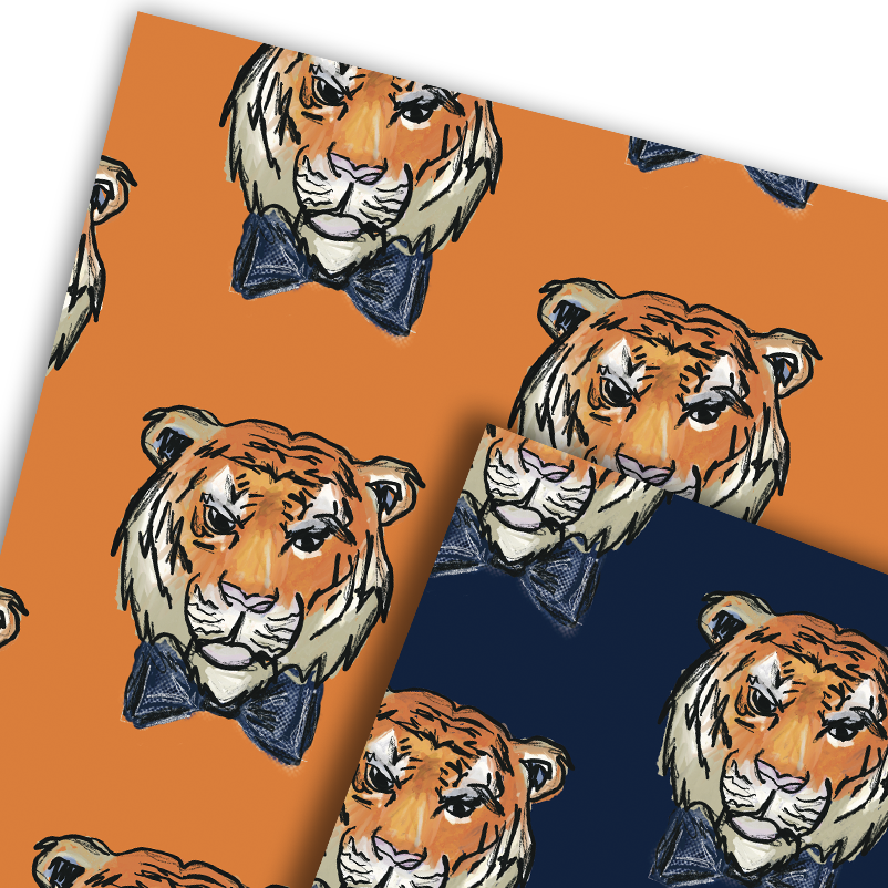 Tiger Wearing a Bow Tie Reversible Gift Wrap Sheets