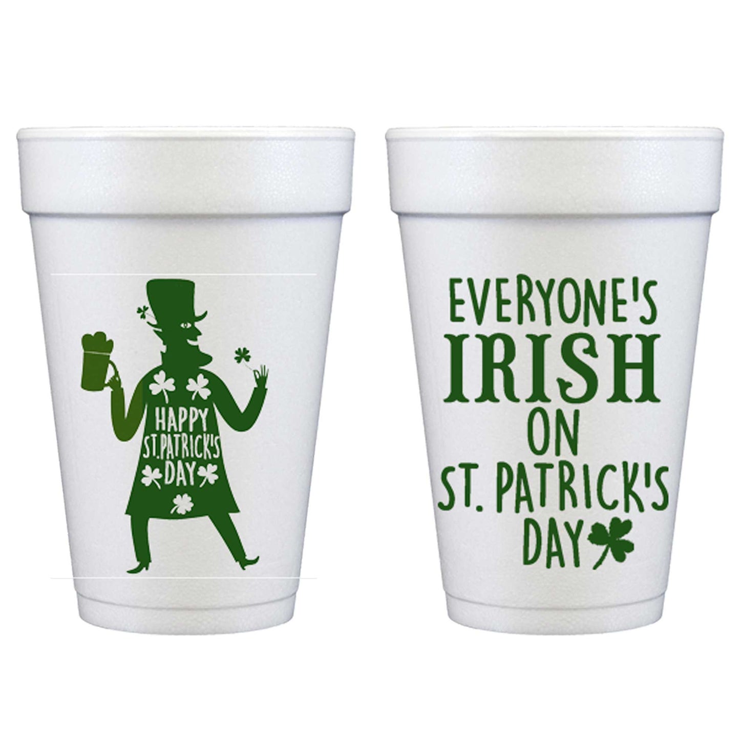 Two Funny Girls Styrofoam Cup 10 Pack: St Patrick's Day Leprechaun