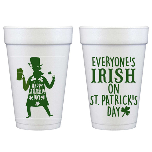 Two Funny Girls Styrofoam Cup 10 Pack: St Patrick's Day Leprechaun