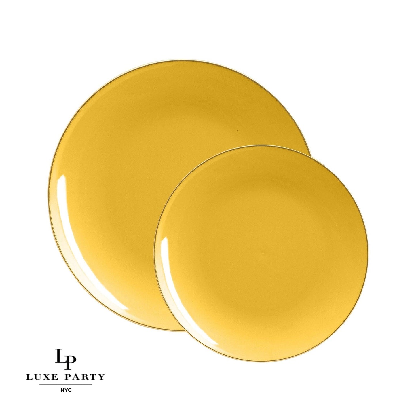 Luxe Party - Yellow • Gold Round Plastic Plates | 10 Pack: 7.25" Appetizer Plates