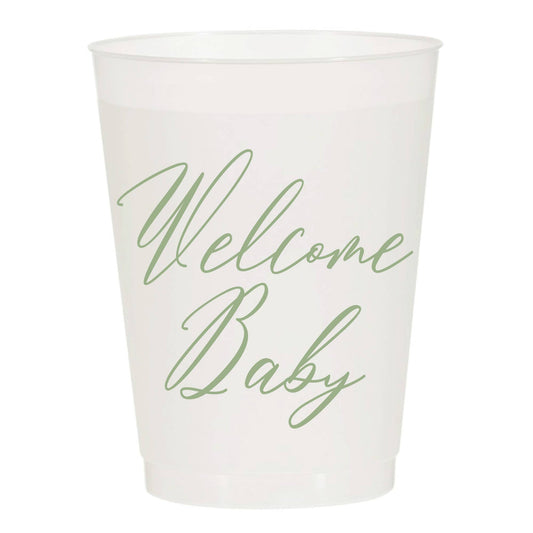 Set of 10 Reusable Cups: Welcome Baby - Sage Green