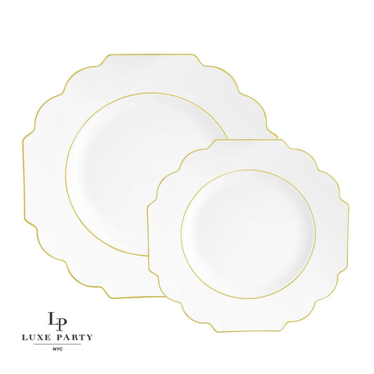 Plastic Scalloped Dinner Plates: White • Gold