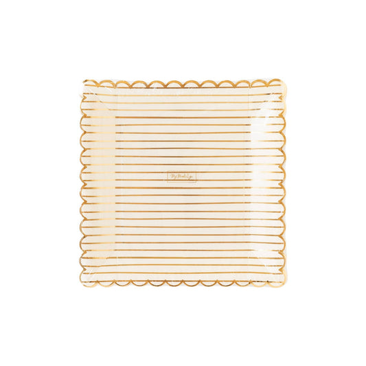 Square Scallop Plates: Golden Holiday Gold Stripes