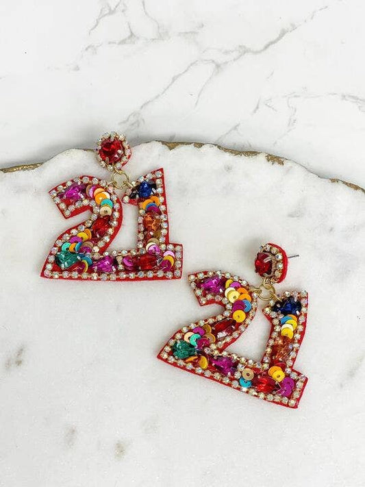 Birthday Sequin Dangle Earrings: 21