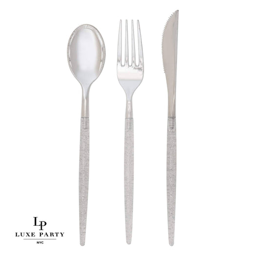 Silver Glitter Plastic Cutlery Set (32 Pieces)
