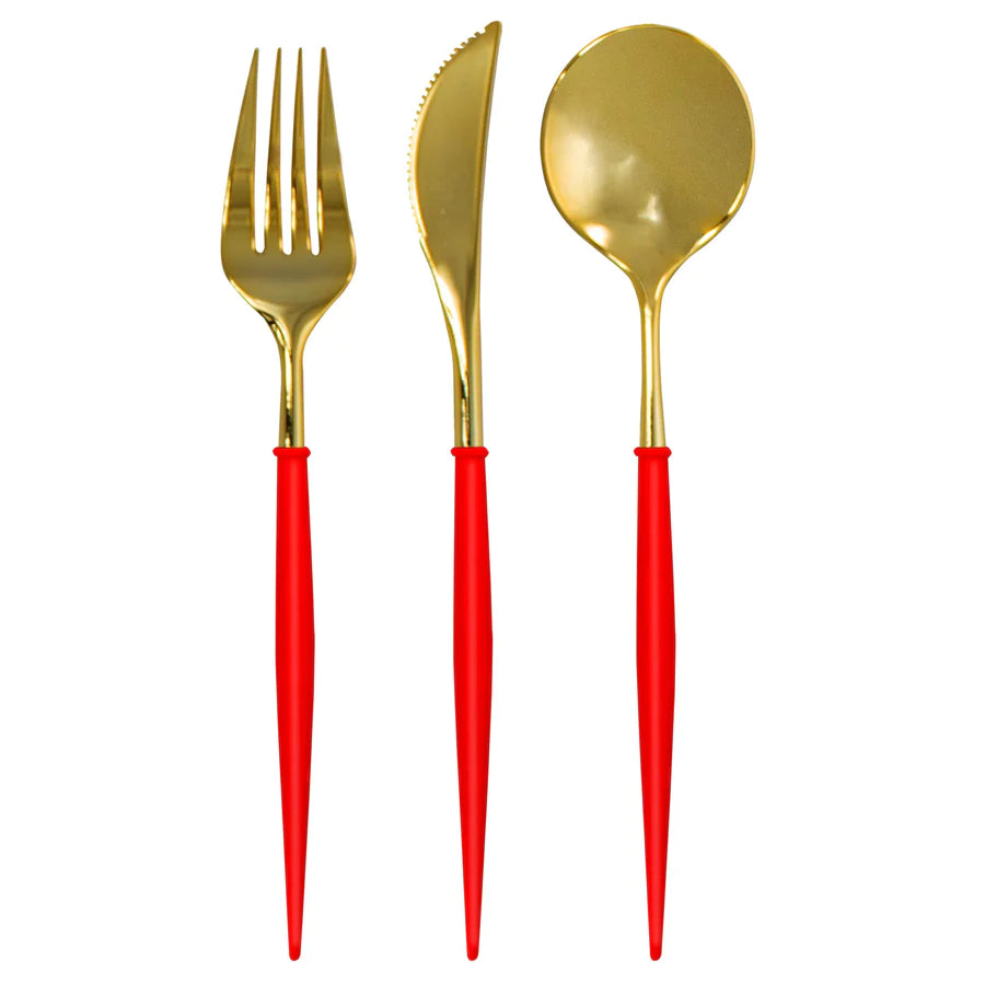 Bella Cutlery: Gold/Red Handles