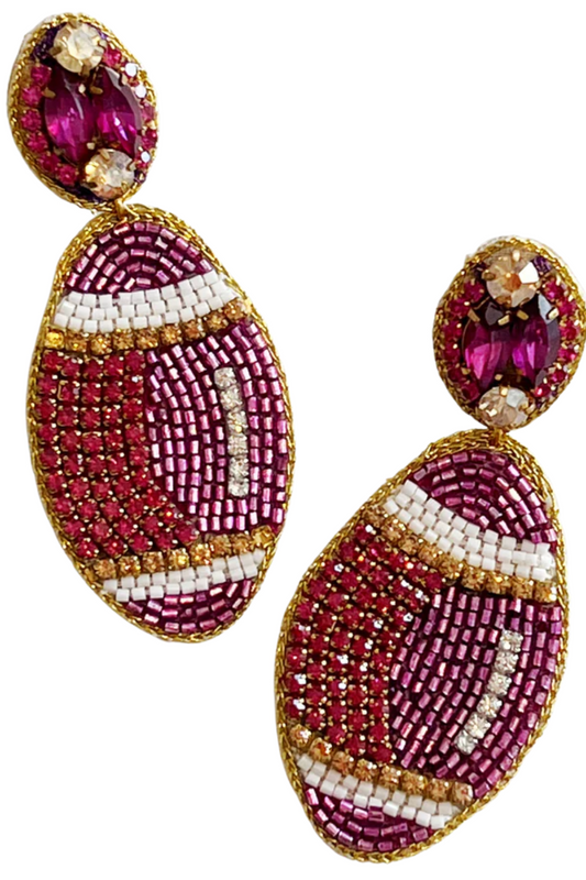 Taylor Shaye Designs Earrings: Beaded Purple & Gold Kelly Football